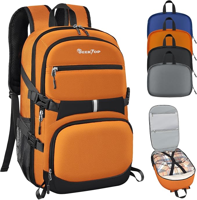 Seektop 40L Hiking Backpack Foldable Daypack for Women Men, Lightweight Travel Backpack Carry on Flight Approved Work Business Leisure Bag (Orange)