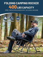 TIMBER RIDGE Folding Oversized Rocking Camping Chair, 400lbs Capacity Portable Outdoor Rocker with Hard Armrests, Cup Holder & Side Pocket, Quick-Fold Design for Outdoor, Patio, Lawn, Blue