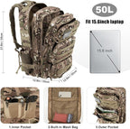 Military Tactical Backpack 50L Large Day Backpack for Men Molle Army 3 Days Assault Pack Bug Out Bag Water Resistant and Heavy Duty Hiking Treeking Rucksack - Camouflage