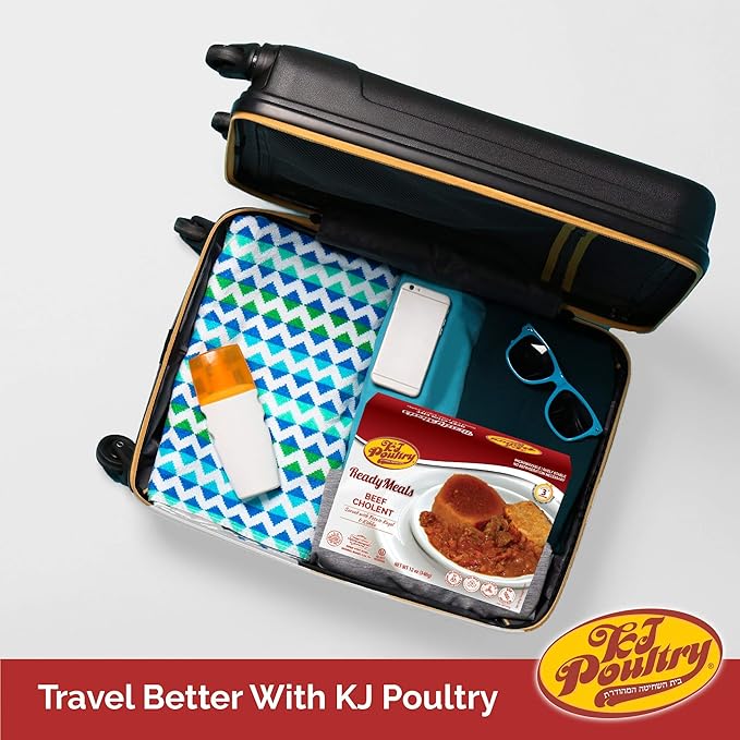 KJ Poultry Kosher Ready Meals - Beef Chulent & Kugel, MRE Meat Meals Ready to Eat, Shabbos Food (2 Pack) Prepared Entree Fully Cooked, Shelf Stable Microwave Dinner Travel, Military, Camping, Survival