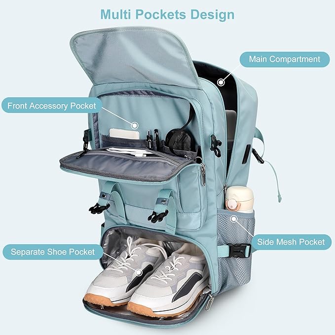 PIJUSHI Travel Backpack for Women Carry on Luggage Backpack Flight Approved Convertible Duffle Bag Fit 16 Inch Laptop(PE037 Blue)