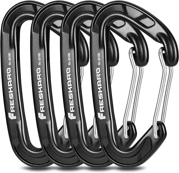 FresKaro 15kN-3372lbs Heavy Duty Wiregate Carabiners, Reliable Time-Tested Stainless Steel Spring Gate, for Camping, Hiking, Hammocks, Backpacking, Dog Leash etc., 3.15inch