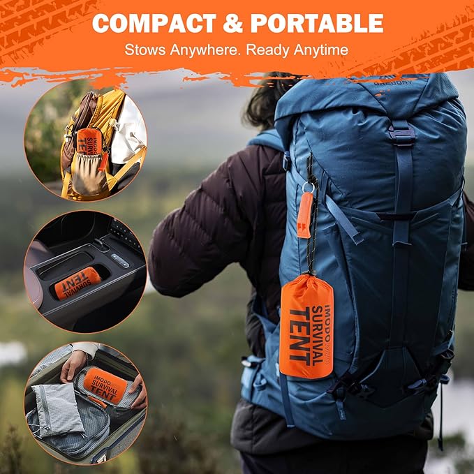 Emergency Survival Tent Life Shelter - 2 Person Mylar Emergency Shelter Tube Tent with Emergency Whistle & Paracord, All-Weather Essential Survival Gear for Camping, Hiking & Survival Kits