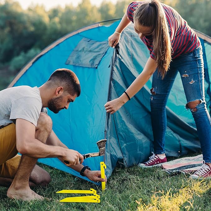 30 PCS Plastic Tent Stakes, 8.85 Inch Heavy Duty Plastic Canopy Stakes for Camping, Beach, Garden & Outdoor Decorations, Lightweight Rust-Proof Sand Anchors, Colorful Yard Inflatable Stakes (Yellow)