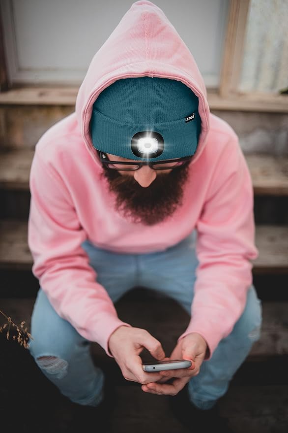 ATNKE LED Lighted Beanie Hat,USB Rechargeable 4 LED Running Headlamp Bright Cap with The Light Gifts for Men and Women
