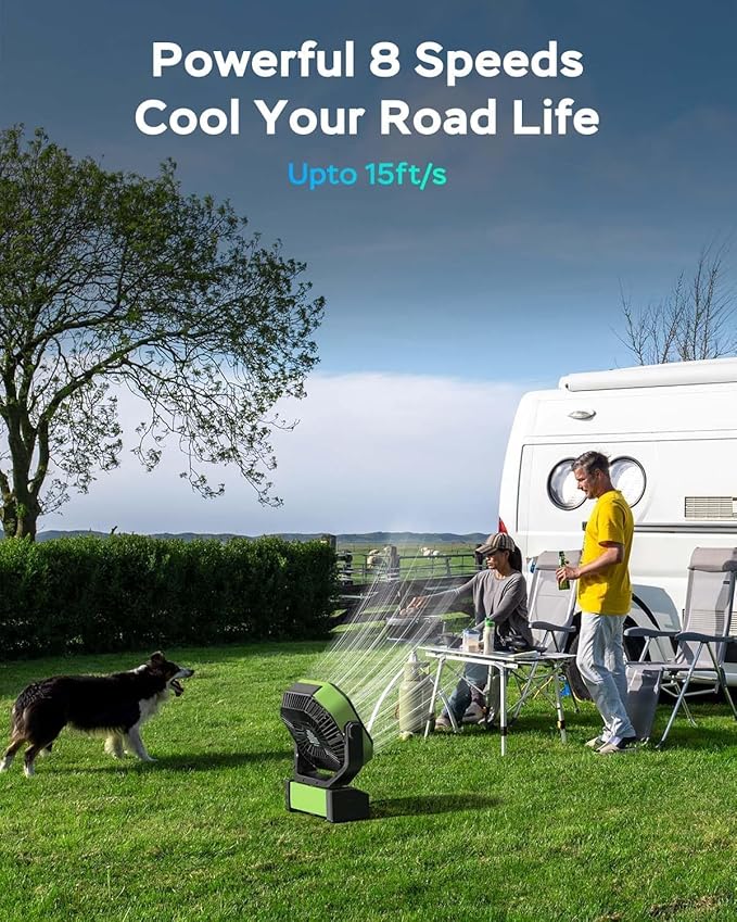 Camping Fan with Light, 20000mAh Rechargeable Battery Operated Fan, 112H Max Cooling Time, 8 Speeds, Digital Display, Remote Control, 270°Pivot with Hook for Tent Car RV Power Outage Hurricane