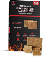 Dextreme Fire Starter Pack of 144/48 Natural Fire Starters Cubes for Campfires, Charcoal, BBQ, Grill Pit, Fireplace, Wood Stoves, Smokers and Camping - Easy to Ignite and Non Toxic… (144 Squares)