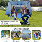 BDL Double Camping Chair with Canopy, Two Person Folding Loveseat with Shade, Heavy Duty Beach Chair with Cooler Bag, Cup Holder for Outside, Fishing, Sports, Beach-Sky Blue