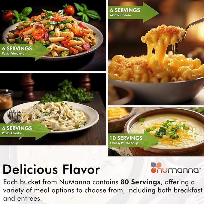 Numanna Grab-n-Go Buckets 240 Servings, 36 lbs Freeze-Dried Premade Meals | 25+ Year Shelf Life | Non-Perishable, Ready-to-Eat Breakfast & Dinner Everyday Meals | Emergency Food Kit | Made in USA Pack of 3