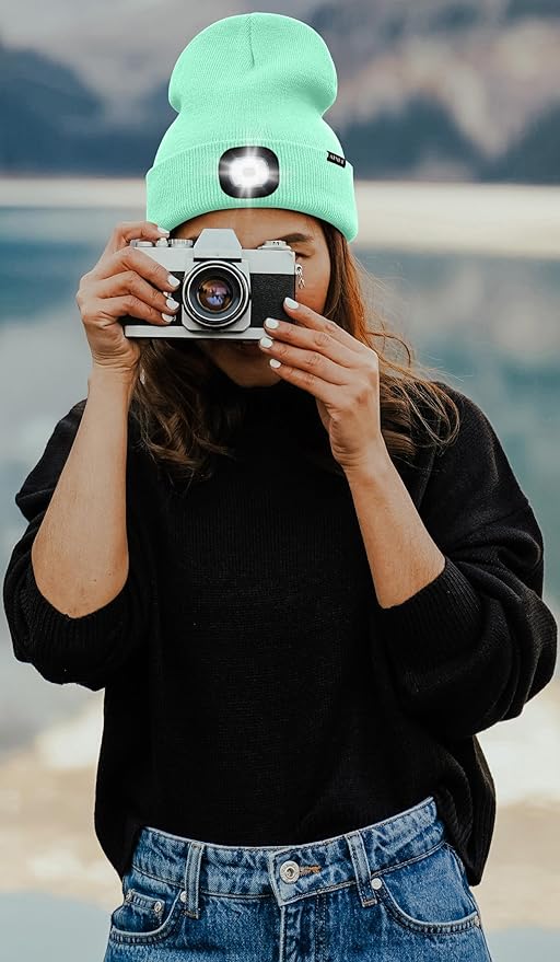 ATNKE LED Lighted Beanie Hat,USB Rechargeable 4 LED Running Headlamp Bright Cap with The Light Gifts for Men and Women