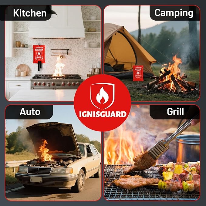 Emergency Fire Blanket for Home and Kitchen, 2-Pack 40"x40", Fiberglass Fire Blankets Emergency for Home BBQ Grill Camping Car Office Warehouse Picnic Fireplace Fireproof Survival Safety