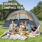 CAMPROS CP Tent 8 Person Camping Tents, Waterproof Windproof Family Tent with Top Rainfly, Large Mesh Windows, Double Layer, Easy Set Up, Portable with Carry Bag, for All Seasons