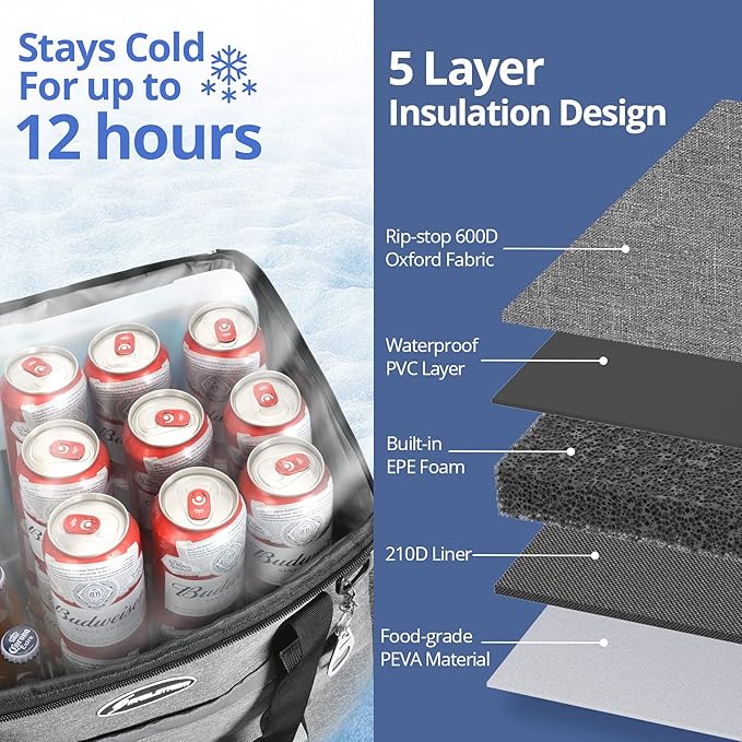 Maelstrom Collapsible Soft Cooler Bag, 24/30/60/75 Cans Beach Cooler, Ice Chest, Leakproof & Portable for Beach, Camping, Road Trips & Grocery Shopping