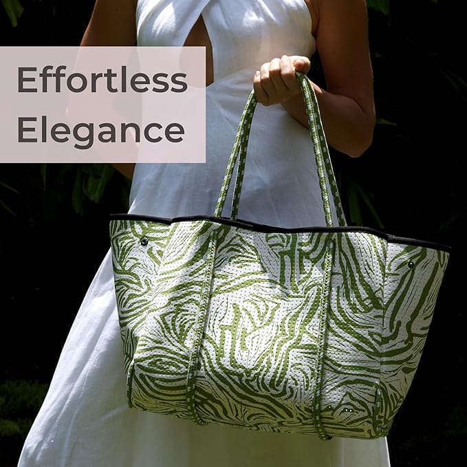 POPUPS Large Neoprene Tote Bag for Women – Stylish Work, Beach, Travel Bag with Pockets, Rope Handles with Zipper Pouch