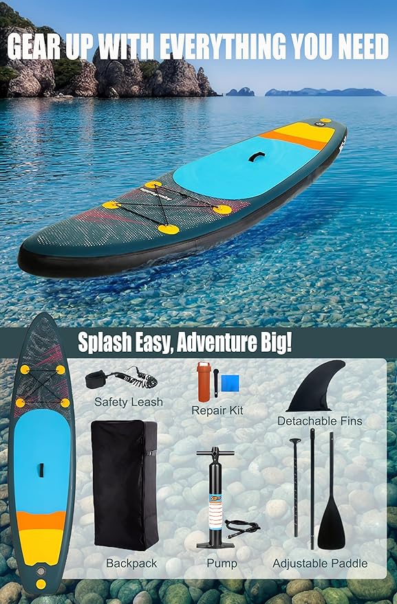 Inflatable Stand Up Paddle Board Set, Wide SUP Board Design, 400 lbs Weight Limit, with Paddle, Pump, Backpack, Fins for Adults and Youth