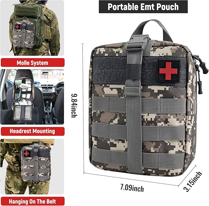 Survival First Aid Kit, MOLLE Medical Pouch Tactical First Aid Kit for Home, Car, Hiking, Travel, Camping, Grey