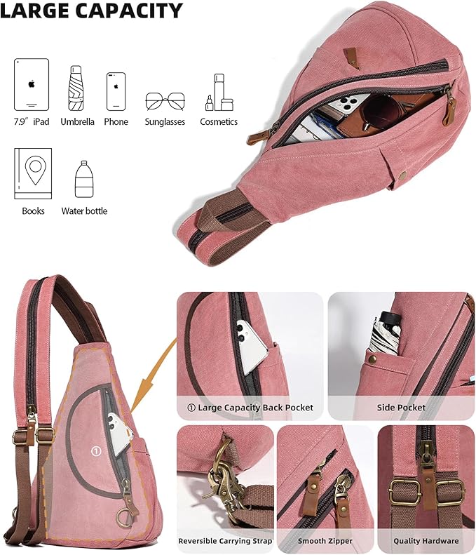 KL928 Canvas Sling Bag - Small Crossbody Backpack Shoulder Casual Daypack Rucksack for Men Women(Large Version)
