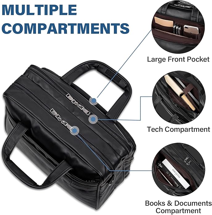 seyfocnia Leather Laptop Bag, Men's 15.6 Inche 17.3 Inche Messenger Briefcase Business Satchel Computer Handbag Shoulder Bag