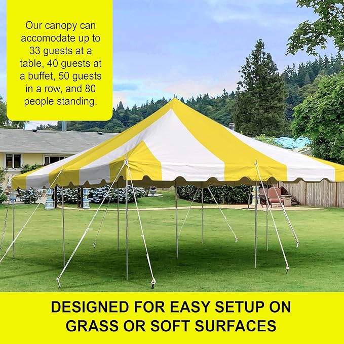 Party Tents Direct 20'x20' Weekender Standard Canopy Pole Tent - Easy Up Canopy Tent with 80 Person Capacity - Outdoor Canopies for Parties, Weddings, & Events (Yellow/White Top)