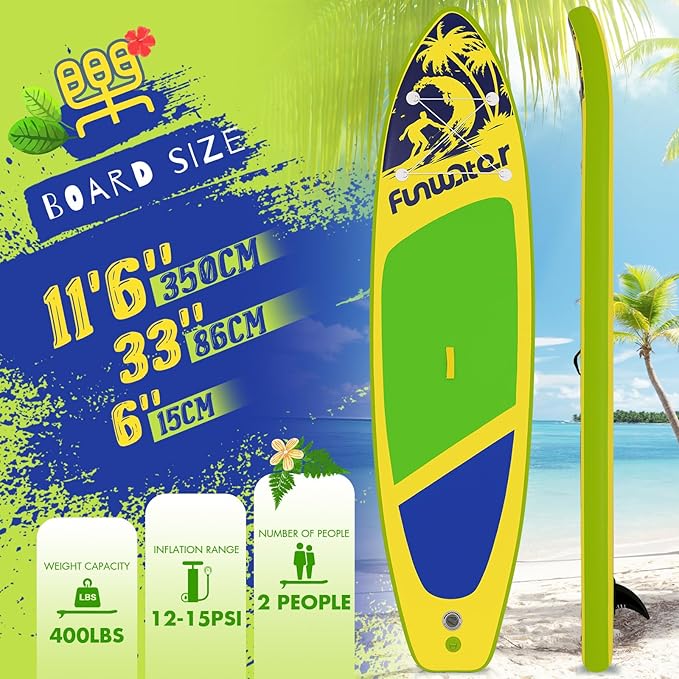 FunWater Inflatable Stand Up Paddle Board with Premium SUP Paddleboard Accessories, Anti-Slip EVA Deck, 11'/10'6'' Paddle Boards for Adults & Youth of All Skill Levels