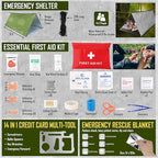Survival Kit, 268 Pcs Emergency Survival Gear and Equipment Supplies with First Aid Kit, Camping Axe, Headlamp, Tent, Crossbody Bag for Camping Hiking, Hunting, Car, Gift for Christmas Men, Dads, Him
