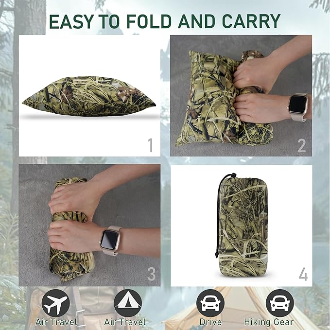 Camping Pillow Shredded Memory Foam Travel Pillows for Sleeping Compressible Lightweight Camp Pillow Washable Backpacking Pillow for Camping & Hiking Firm Supportive Small Pillow for Travel