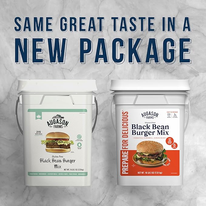 Augason Farms Black Bean Burger Mix 4-Gallon Pail, Certified Gluten Free, Emergency Food Supply, Everyday Meals, 215 Servings