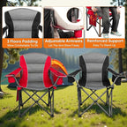 Northroad 2 Pack Oversized Camping Chair, Padded Portable Chairs Heavy Duty Camping Folding Chairs w/Cooler Bag & Cup Holder, Support 400 LBS for Outdoor, Fishing & Garden (Red & Black)