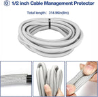 JOTO 1 Pack Cable Management Sleeve, 26 Feet Cord Organizer System with Zipper for TV Computer Office Home Entertainment, Flexible Cable Sleeve Wrap Cover Wire Hider System -Grey