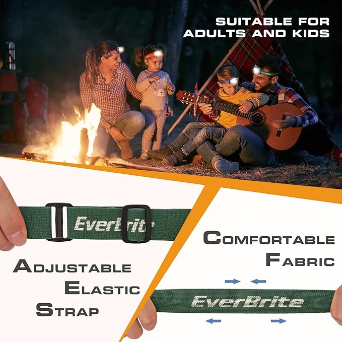 EverBrite Headlamp, 5 Pack Kids Headlamp with Red Light and Memory Function, Head Lamp for Adults and Kids with 5 Modes, Bright Headlamps for Camping, Running, Batteries Included