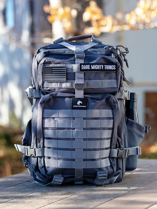 AMERICANPHOENIX 45L Elite Tactical Backpack | 3X Stronger Work & Military Backpack | Water Resistant and Heavy Duty | 3 Day MOLLE Bug Out Bag (Arctic Grey)