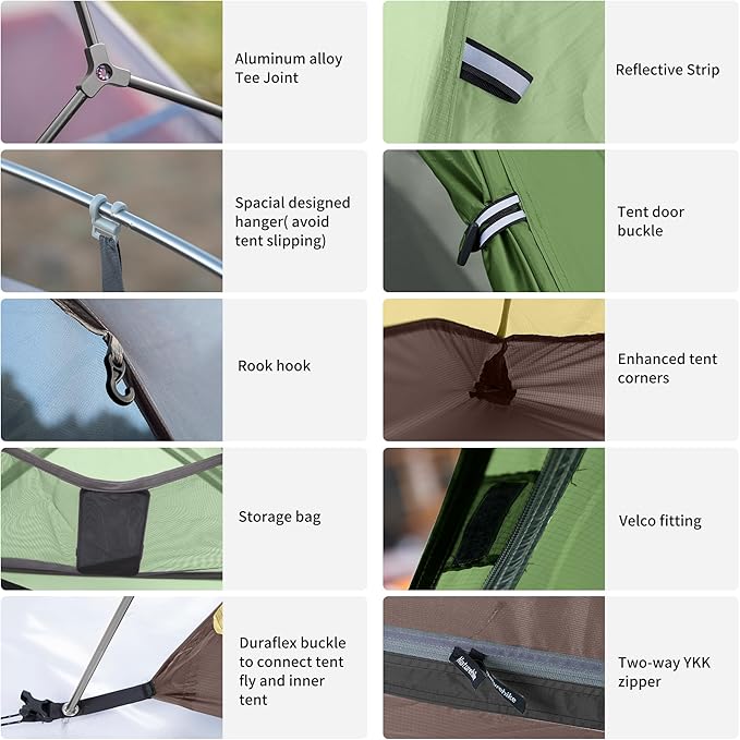 Naturehike Cloud-Up 2 Person Tent Lightweight Backpacking Tent with Footprint - Free Standing Ultralight Camping Hiking Backpack Tents Two Person Tent