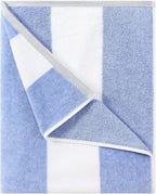HENBAY Cotton Oversized Beach Towel - Large 70 x 35 Inch Pool Towel, Blue Striped Quick Dry Swimming Cabana Towel