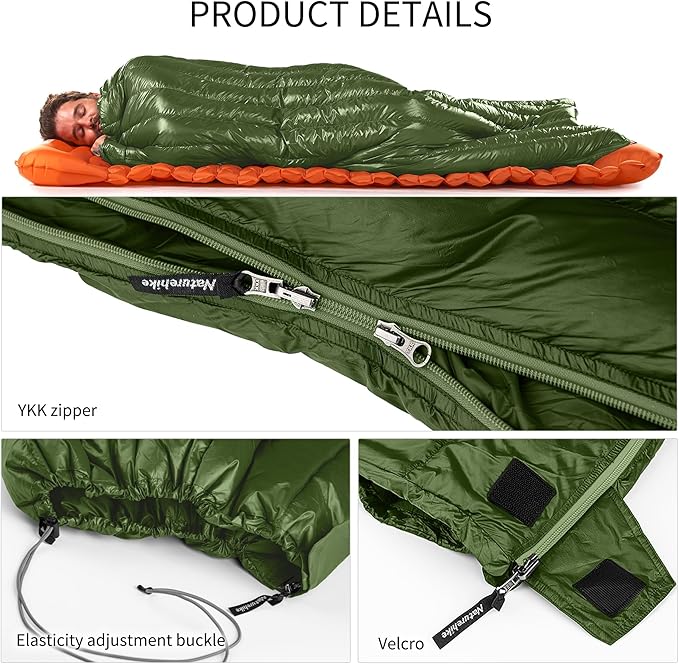 Naturehike Ultralight Backpacking RDS Down Sleeping Bag for Adults, 650 Fill Power Sleeping Bag for 42/52℉, 20oz Compact Lightweight Sleeping Bags for Hiking Camping 3 Seasons