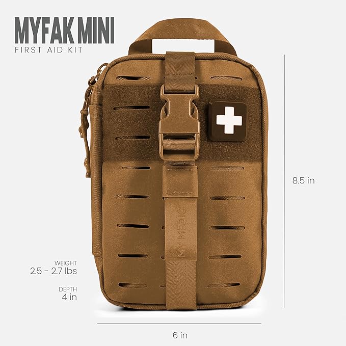 My Medic MyFak Mini First Aid Kit - Small and Lightweight for Camping Hiking and Backpacking - IFAK with 70 Items - HSA/FSA Great for Travel - Coyote