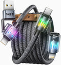 SHEZI 4-in-1 USB C Cable [240W Fast Charging & Data Transfer] Nylon iPhone Charger Cord with Light, Multi Charge Cables Combo with L/Type C/USB A Port for iPhone/iPad/Samsung, 5FT