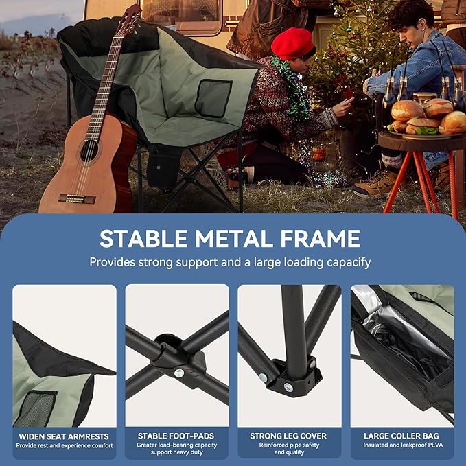 LILYPELLE Oversized Heated Camping Chair, Patio Lounge Chairs with 3 Heat Levels, Portable Folding Heated Chair Round Moon Saucer Folding Lawn Chair Outdoor Chair for Camping, Lounge Patio