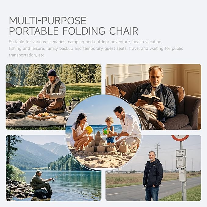 13 x 10.6 Inch Portable Folding Camping Stool, Metal Frame with Storage Mesh, Small Folding Stool for Adults Lightweight Outdoor Seating for Camping Fishing Hiking BBQ Hold Up to 265 LBS (Khaki)