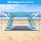 DLUCKY Beach Tent for 1/2/3/4/5/6 Person,Anti-UV Portable Sun Shade ShelterUPF 50+,Both Sides Extendable Floor,Extendable Awning,with 2 Ventilating Mesh Windows,Lightweight & Easy Setup.