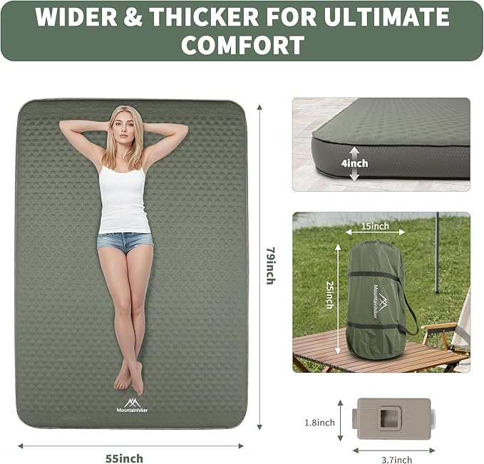 Self Inflating Sleeping Pad with Electric Pump, 4" Ultra-Thick Memory Foam Camping Pad, 40s Fast Inflating Camping Mattress Pad, 4-Season Insulated Camp Sleeping Mat for Outdoor/Travel/Tent (Twin)