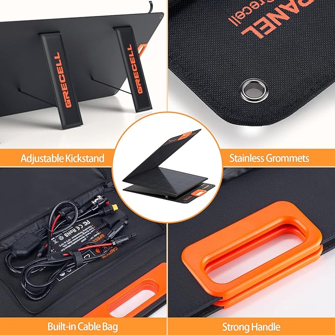 GRECELL 200W Portable Solar Panel for Power Station, Foldable Solar Charger w/ 4 Kickstands, IP65 Waterproof Solar Panel Kit w/DC XT60 Anderson Aviation Output for Outdoor RV Camper Blackout