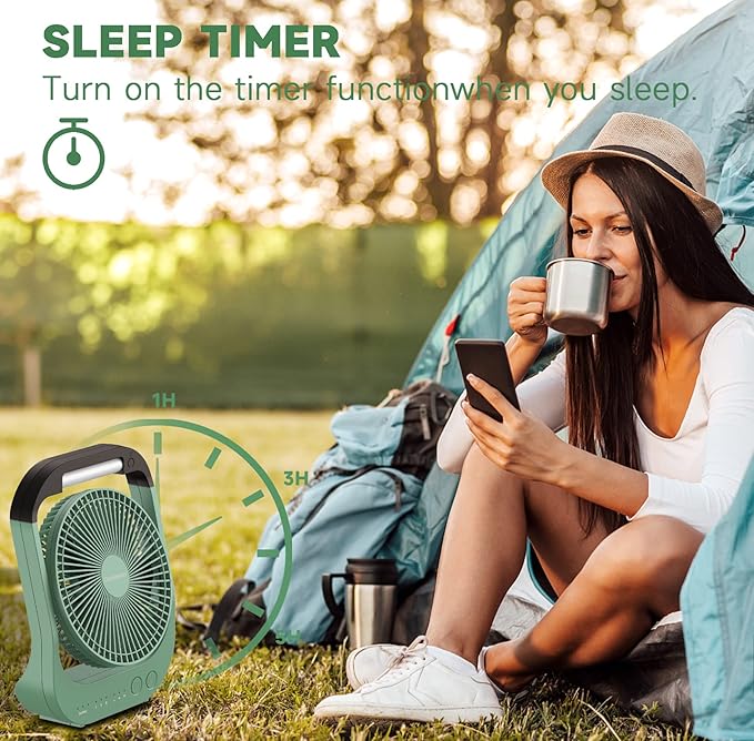 Dorobeen Rechargeable Fan, Battery Operated Fan, Portable Personal Fan, Battery Powered Desk Fan, with LED Light Fan, 8-Inch USB Fan with Timer, Quiet Fan for Bedroom, Home, Camping, Outdoor