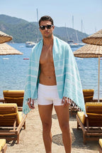 Cotton Turkish Beach Towel with Towels Oversized 36"x72" Pool Absorbent Extra Large Quick Dry Sand Travel Towel (Aqua Satin, 4 Pack)