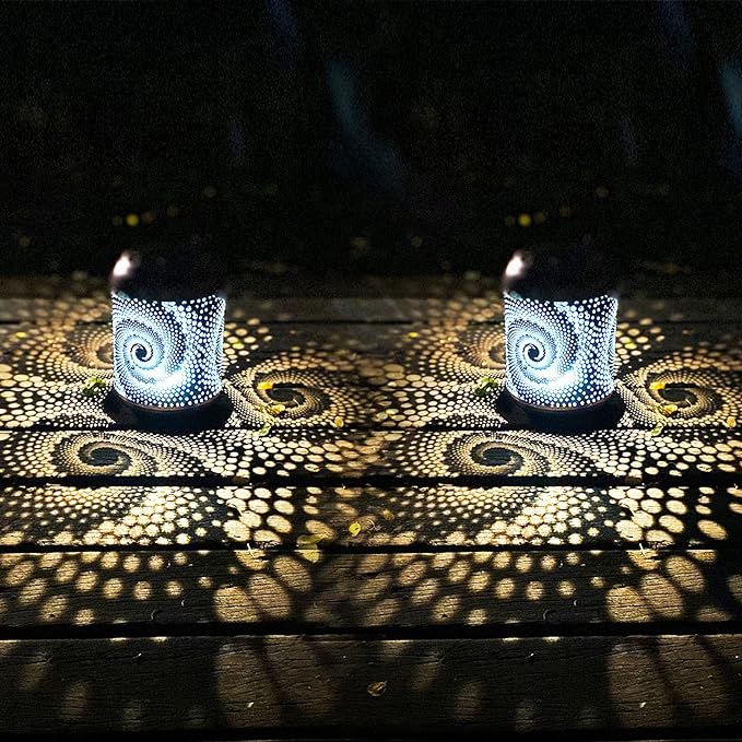 2 Pack Solar Lanterns Outdoor Hanging Metal Waterproof LED with Solar Powered Garden Patio Decorations Decor with Handle Christmas Gift Idea