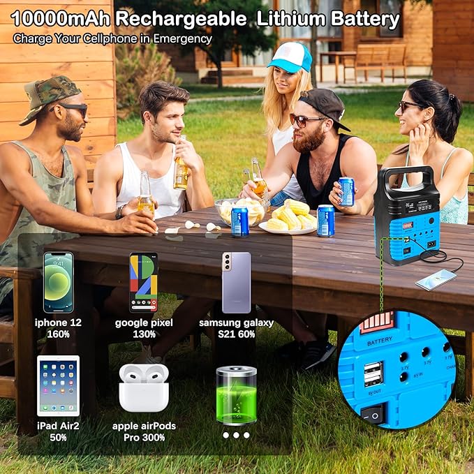 Portable Power Station,Solar Generator with Panels included,LiFePO4 Battery Pack Small Solar Powered Generator with DC/USB Outlets,LED Flashlight for Home Use,Outdoor Camping Quiet(Blue)