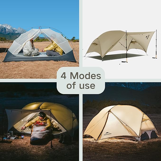 Naturehike Mongar UL Tent [2025 Upgrade] 1.5kg/3.3lb Ultralight Tents,1/2 Person Backpacking Tent,4 Modes of use, Waterproof,Hiking Tents for Camping