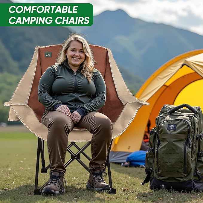 Northroad 2 Pack Oversized Camping Chair,Outdoor Padded Folding Lawn Chair w/Cup Holder,Carry Bag for Beach, Hiking, and Picnics,Heavy-Duty 300-lbs Capacity, Moca&Cream