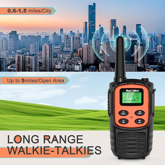 Walkie Talkies for Adults 2 Pack Long Range Rechargeable 2 Way Radios, Hiking Accessories Camping Gear Xmas Gift for Kids with 22 FRS Channel Radios, Lamp,VOX,Li-ion Battery,NOAA