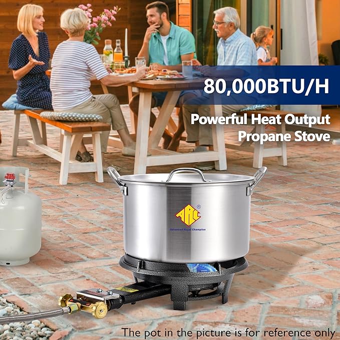 ARC Outdoor Propane Burner Stove, 13" Single Propane Burner, Cast Iron Portable Wok Burner With Bilateral Control Rings and 0-20 PSI Adjustable regulator, Stainless Steel Hose