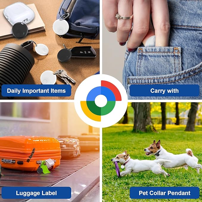 Tracker Tag for Android or iOS, Tracker Tags-4 Pack Smart Tag, Dual System Both iOS and Android Tracker Tags, Apple Find My or Google Find Hub App, Keys Finder Item Locator for Wallets (White&Black)